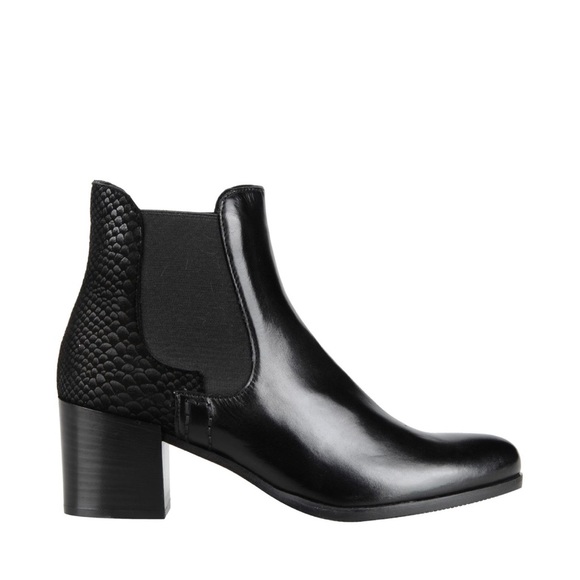 George J Love Black Leather Ankle Boots with Animal Print Detail - Picture 3 of 13